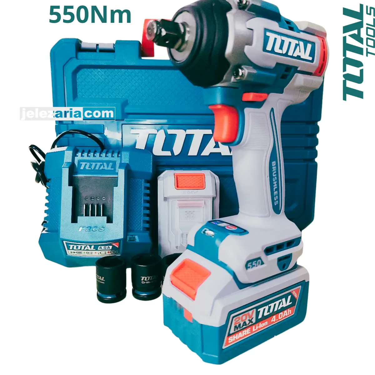 Акумулаторен ударен безчетков гайковерт TOTAL TIWLI2055E, 1/2", 20 V, 550 Nm