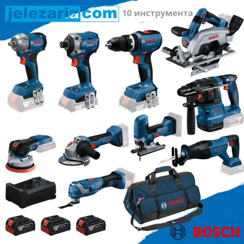 Акумулаторен комплект Bosch 10 бр 0615A500EH,18V,3х5Ah батерии, зарядно и чанта