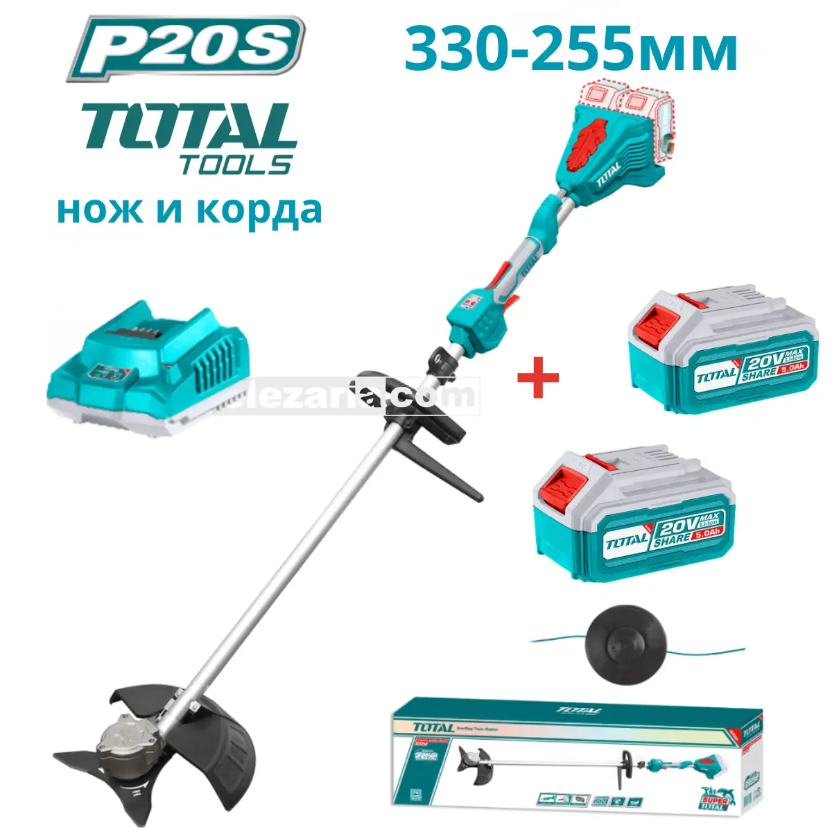 Акумулаторен тример за трева и храсти TOTAL TSTLI200285, 2 х 20 V, 2 x 4 Ah