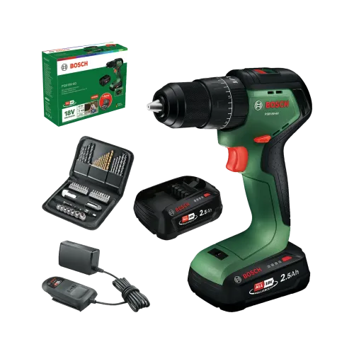 Акумулаторен ударен винтоверт Bosch PSB 18V-60, 2x2.5Ah, 51 консуматива, в куфар