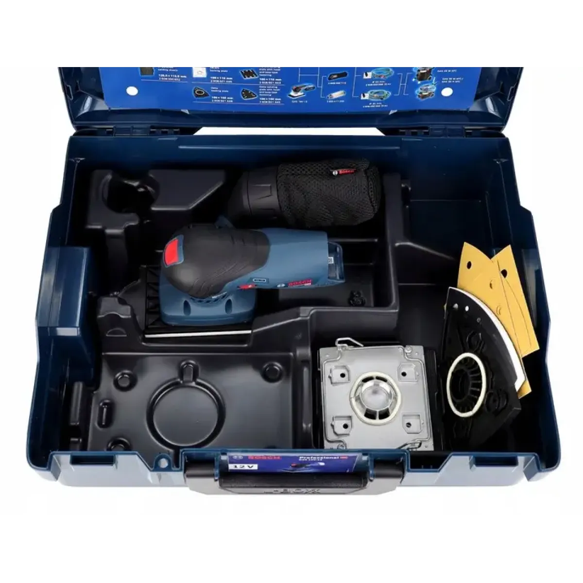 Акумулаторен виброшлайф Bosch GSS 12V-13, 12 V, 130 мм, без батерия, с 3 плочи в L-boxx 06019L0001