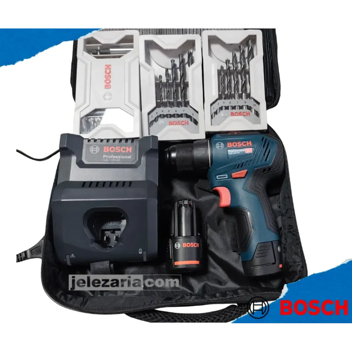 Акумулаторен винтоверт, Bosch GSR 12V-30 + 39 бр. консумативи 06019G9001