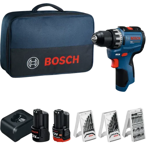 Акумулаторен винтоверт Bosch GSR12V-31, 12V, 31Nm, 2.0Ah + 3.0Ah, 39 консуматива, в чанта