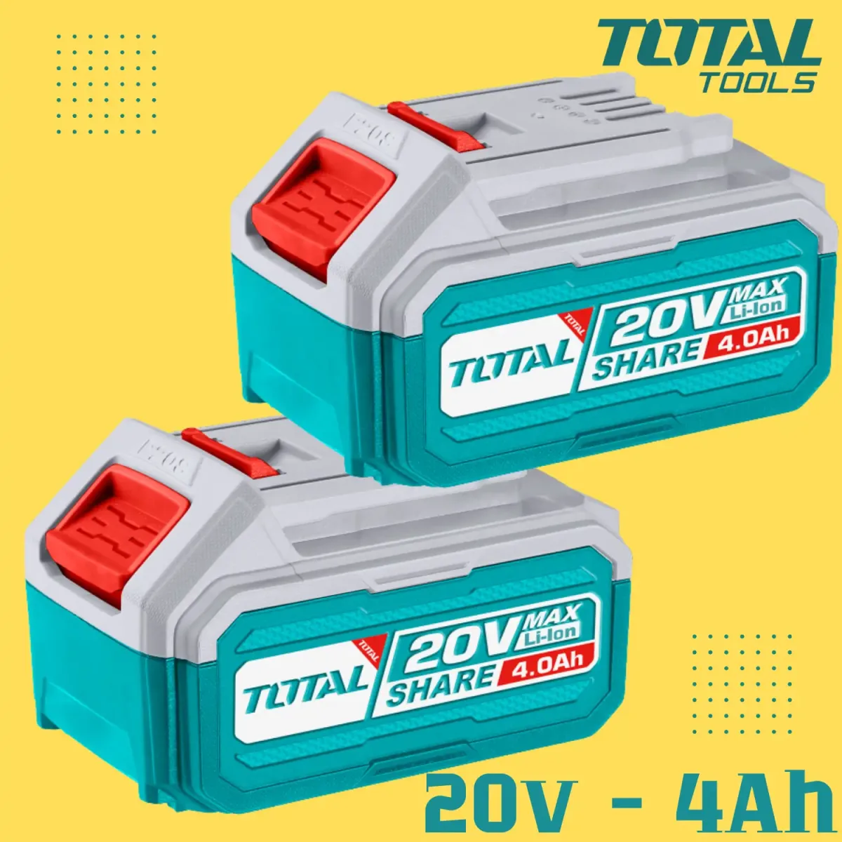 Акумулаторна батерия TOTAL Industrial, Li-Ion, 20 V, 4.0 Ah - 2бр TOSLI240312E