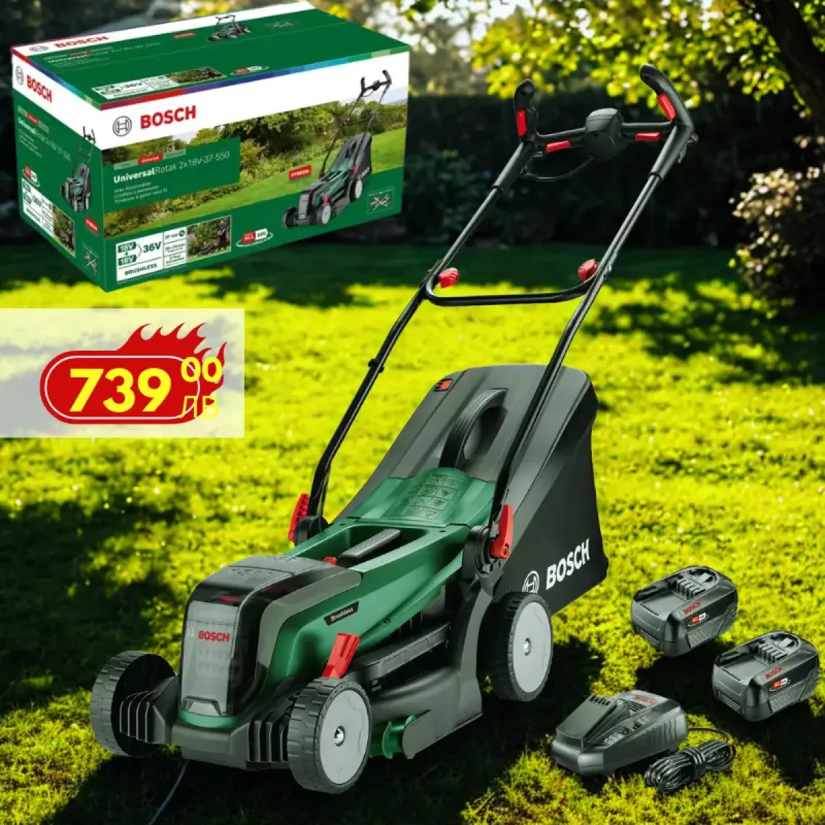 Акумулаторна косачка за трева UniversalRotak 2x18V-37-550, 37 cm, 2 x батерии PBA 18V 4.0Ah 06008B9E00 Акумулаторна косачка за трева UniversalRotak 2x18V-37-550, 37 cm, 2 x батерии PBA 18V 4.0Ah 06008B9E00