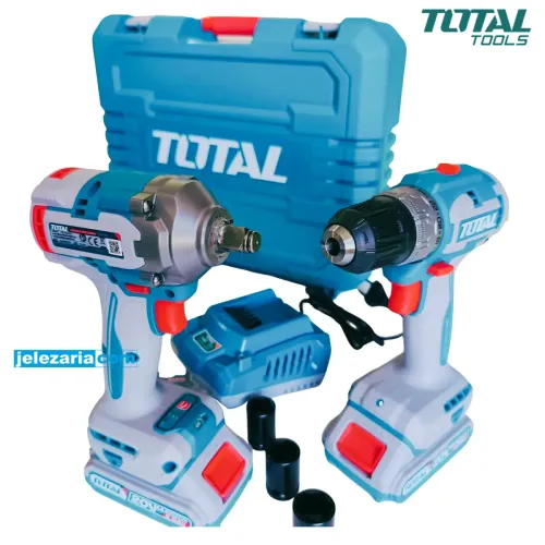 Комплект акумулаторни винтоверт и ударен гайковерт TOTAL Industrial, 20 V, 2 Ah