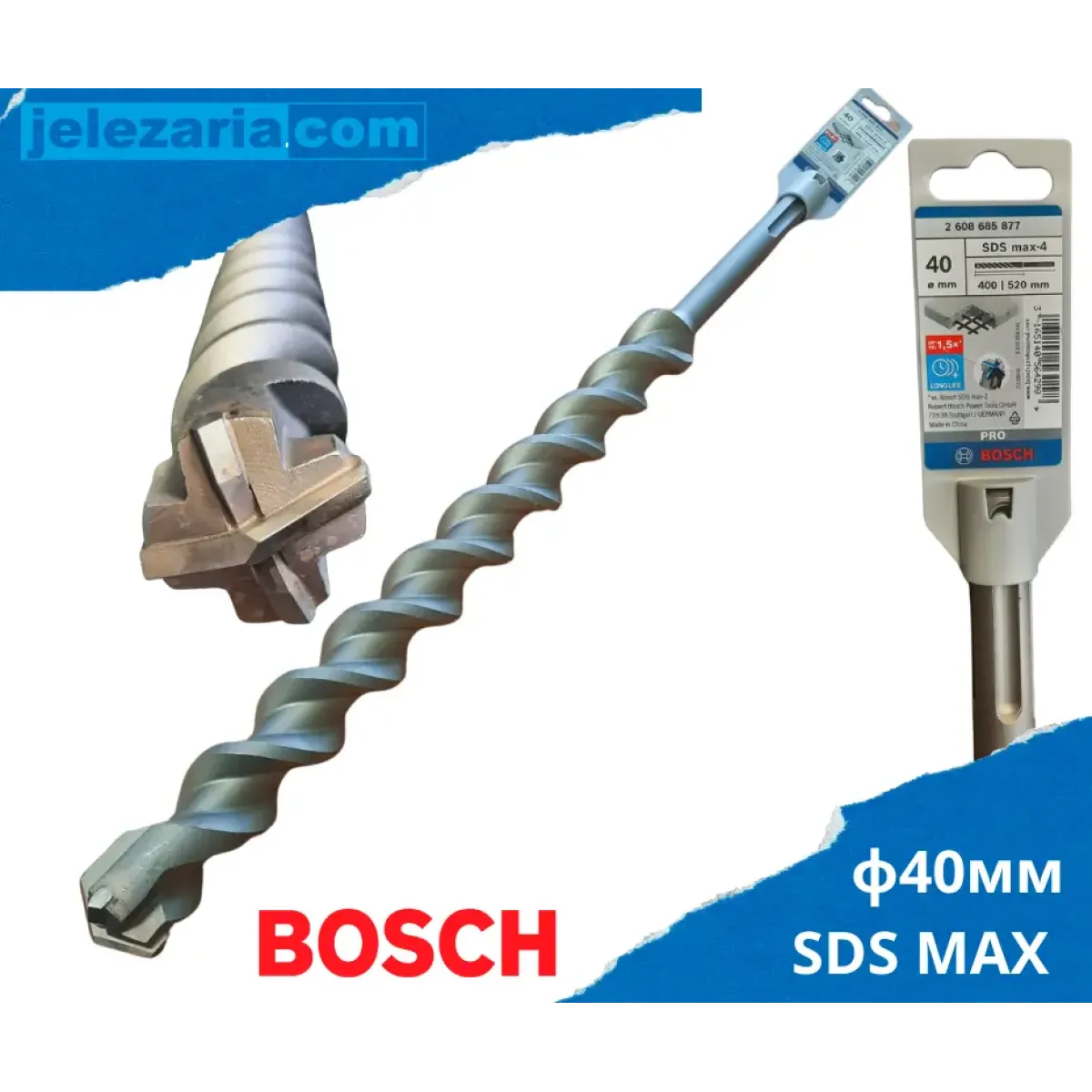 Свредло за бетон Bosch ф40x400x520 mm - SDS-Max 4 2608685877