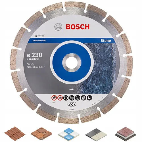 Диск диамантен за сухо рязане на гранит, мрамор и скални материали  ,  Standard for Stone ,  ф230 x 22,23 x 2,3 x 10  мм , Bosch 