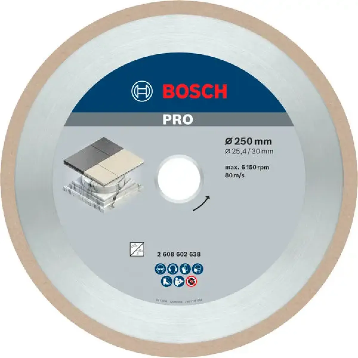 Диск диамантен за сухо рязане на керамични плочки 250 x 30/25,40 x 2,4 x 10 mm , PRO Ceramic 2608602638