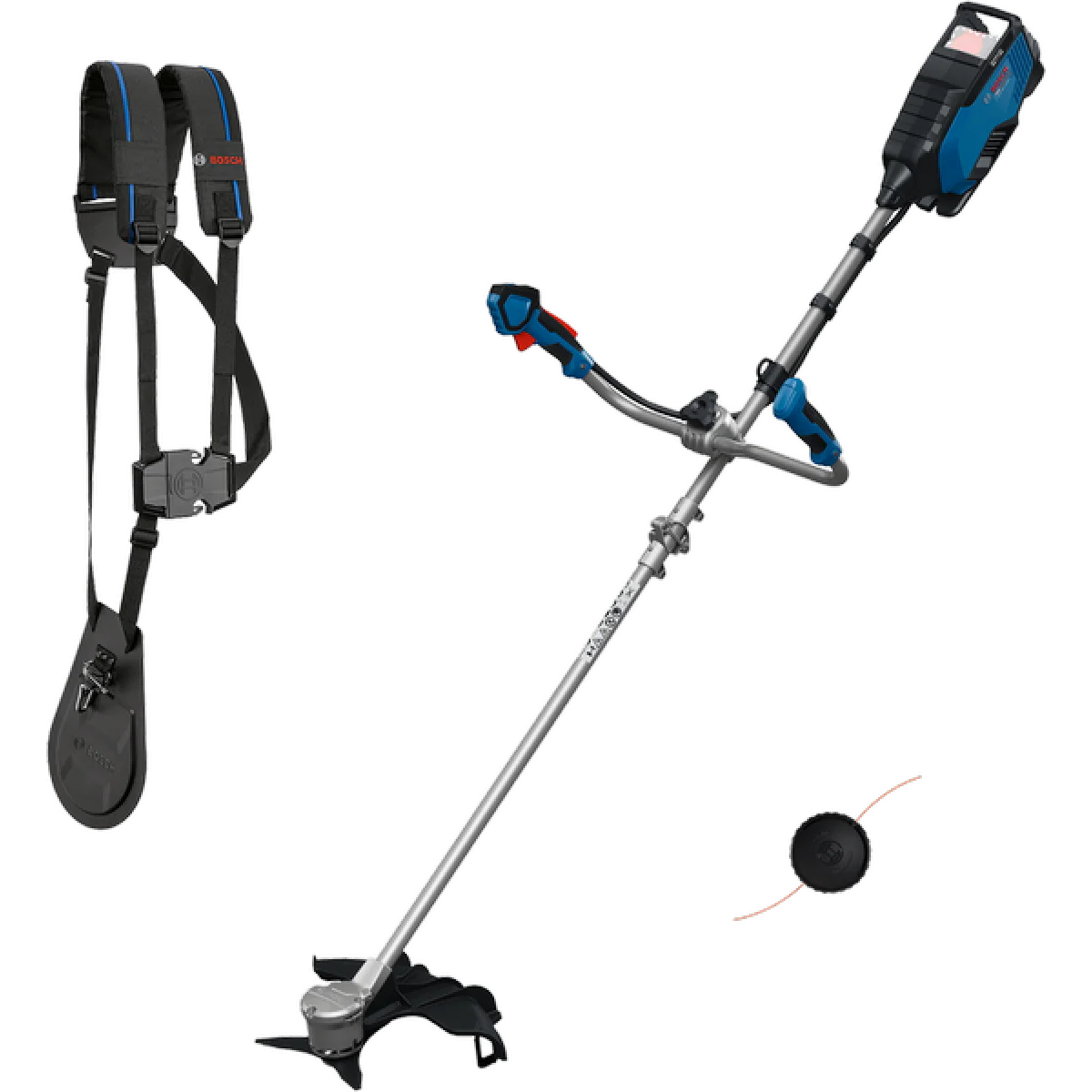 Акумулаторен тримерокоса Bosch GFR18V-25BH Professional, без батерия, с раменен колан, макара и нож 06008D1200