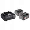 Комплект акумулаторни батерии и зарядно устройство Metabo, 18 V, 2x4 Ah