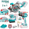 Комплект акумулаторни инструменти TOTAL TOSLI241193E, 20 V, 2/4 Ah