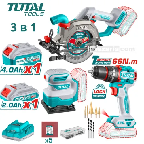 Комплект акумулаторни инструменти TOTAL TOSLI241193E, 20 V, 2/4 Ah