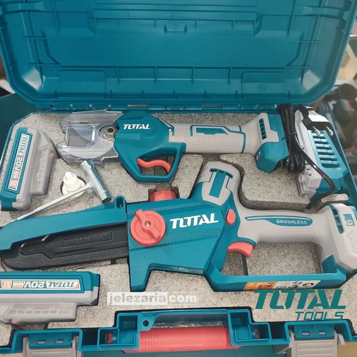 Комплект акумулаторни верижен трион и ножица TOTAL TOSLI250795E, 20 V, 2 x 2 Ah TOSLI250795E