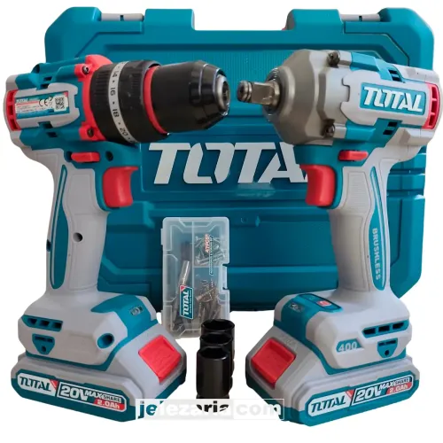 Комплект акумулаторни винтоверт и гайковерт TOTAL Industrial, 20 V, 2 Ah