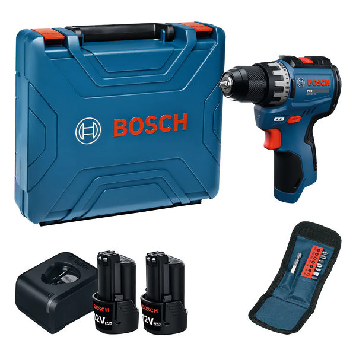 Акумулаторен винтоверт Bosch GSR12V-31, 12V, 31Nm, 2x2.0Ah, 10 консуматива, в куфар 06019S6003