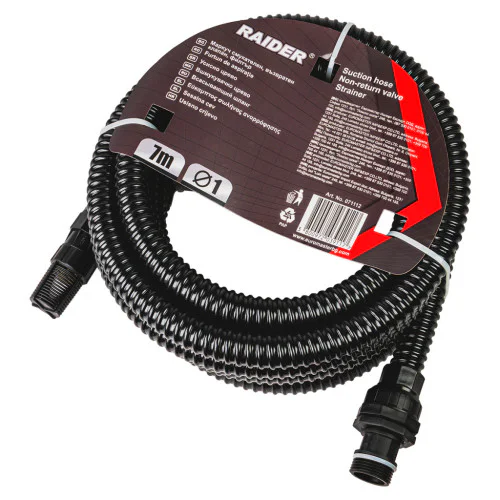 Засмукващ маркуч Raider 1цол, 7 м, с възвратен клапан и филтър
