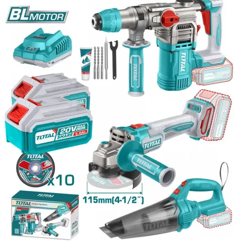 Комплект акумулаторни инструменти TOTAL TOSLI240785E, 2 батерии x 20 V, 5 Ah