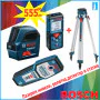 Bosch Комплект Лазерен нивелир GLL 2-10, Детектор GMS 120, лазерна ролетка BOSCH GLM 40 и статив