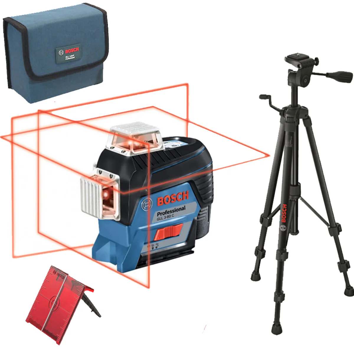 Лазерен линеен нивелир Bosch GLL 3-80 C + Стойка BT 150 0601063R01