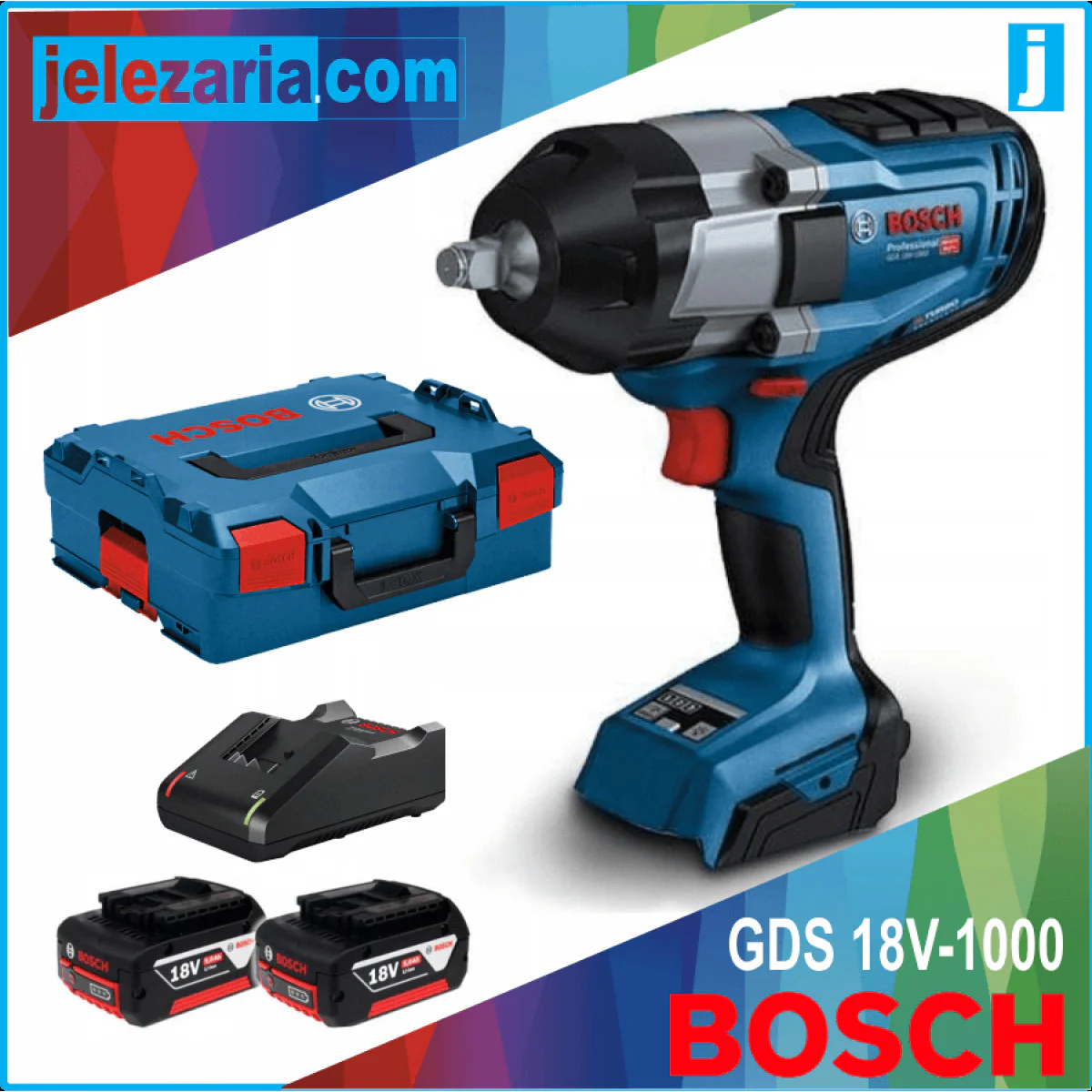 Акумулаторен ударен гайковерт BOSCH GDS 18V-1000 - 1000 Nm 2бр х GBA 18V 5.0Ah 06019J8304 Акумулаторен ударен гайковерт BOSCH GDS 18V-1000 - 1000 Nm 2бр х GBA 18V 5.0Ah 06019J8304