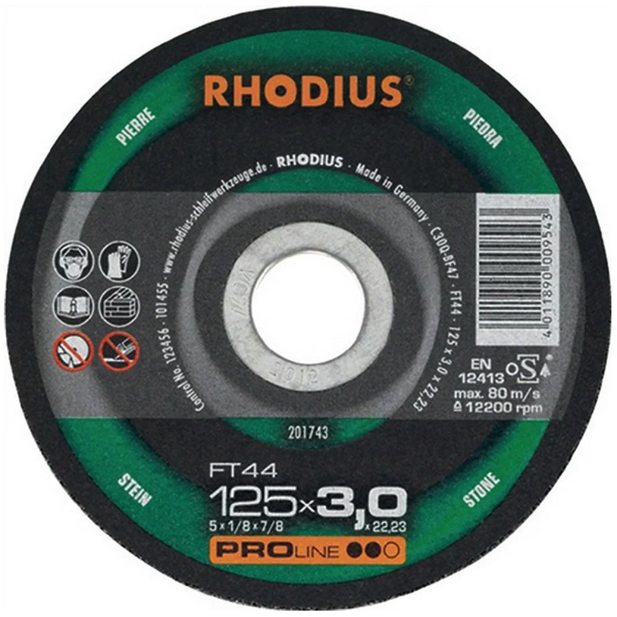Диск карбофлексен за рязане на камък и неметали ф230х3х22.23 мм, Rhodius Pro Line** FT44 201788