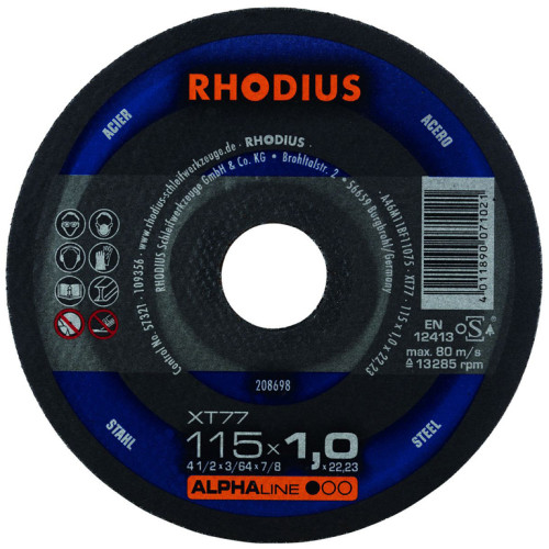  Диск карбофлексен за рязане на метал ф115х1.0х22.23 мм, XT77 , Rhodius Alpha line XT77