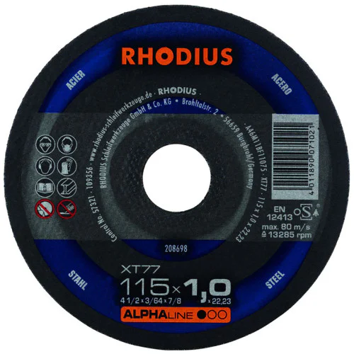 Диск карбофлексен за рязане на метал ф115х1.0х22.23 мм, XT77 , Rhodius Alpha line XT77  Диск карбофлексен за рязане на метал ф115х1.0х22.23 мм, XT77 , Rhodius Alpha line XT77