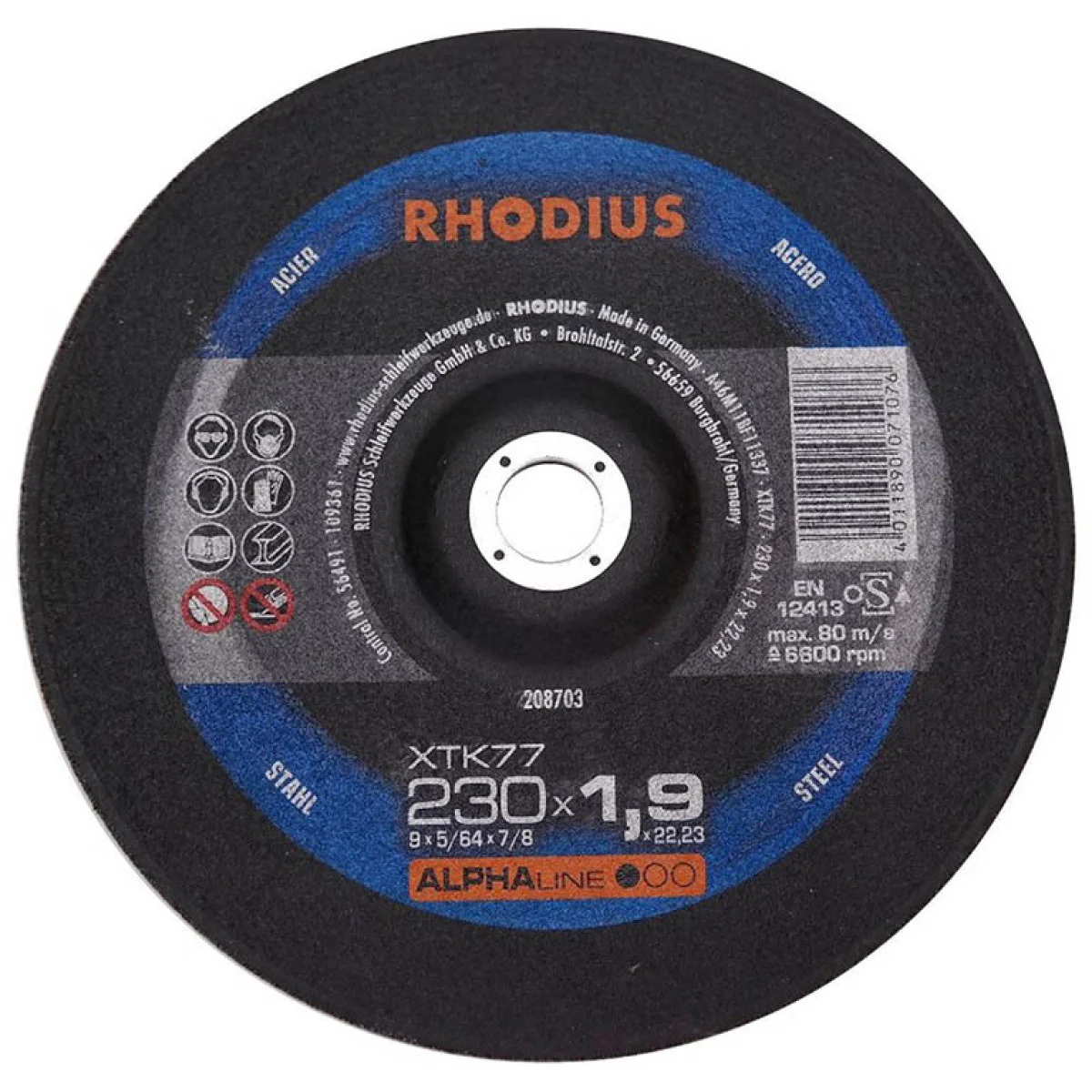 Диск карбофлексен за рязане на метал ф230х1.9х22.23 мм , Rhodius Alpha line  XTK77 208703