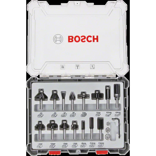 Комплект фрезери за оберфреза, 15 части, Bosch ф8.00мм опашка