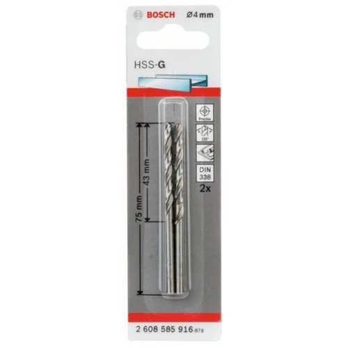 Свредло за метал HSS-G, DIN 338, 4 x 43 x 75, 2 бр./оп., Bosch