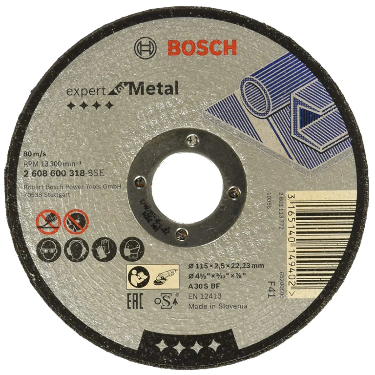 Диск карбофлексен за рязане на метал ф 115х2.5х22.23 мм, A 30 S BF ,  Bosch Expert for Metal 2608600318