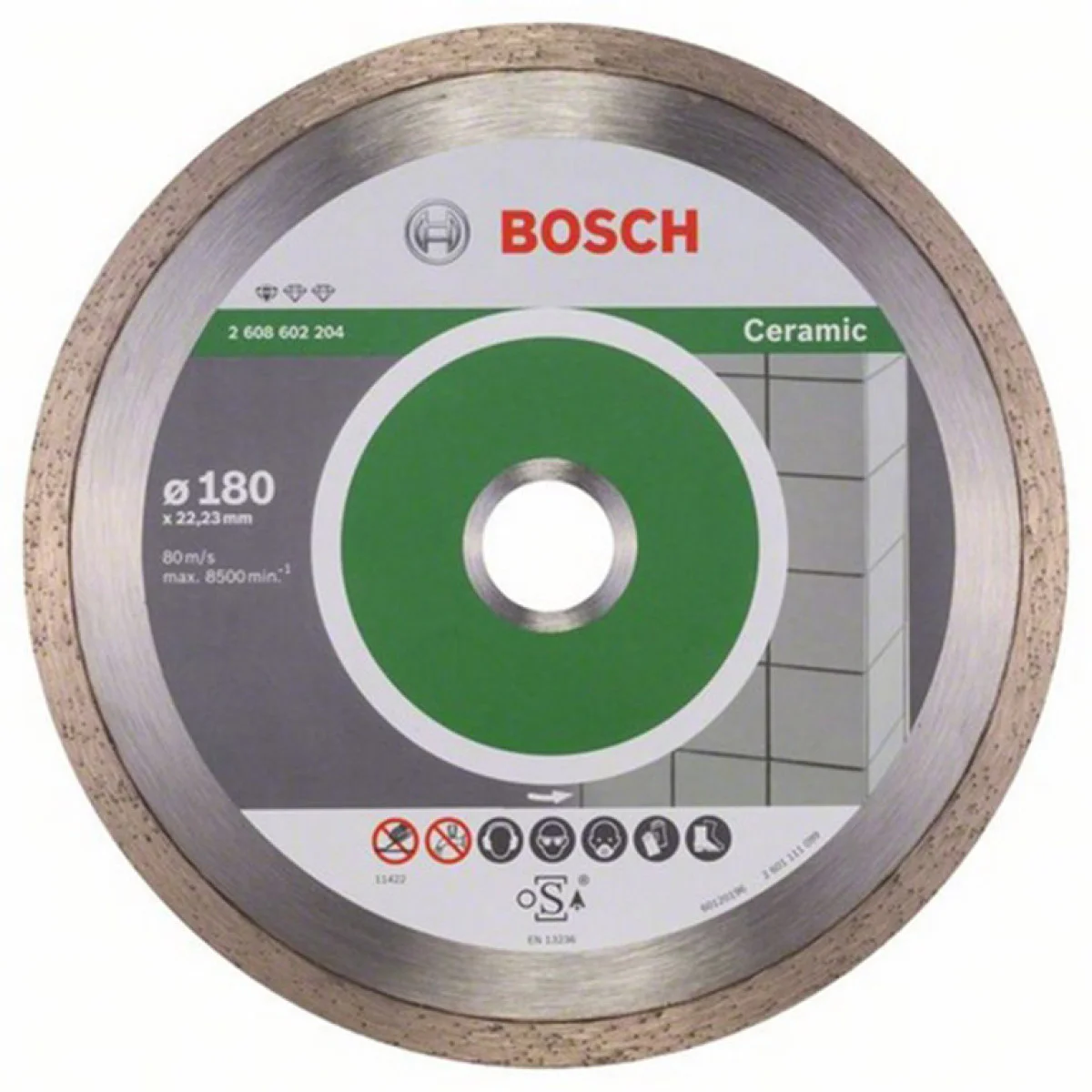 Диск диамантен за сухо рязане на керамични плочки ф 180х22.23 мм , Bosch Standard for Ceramic 2608602204