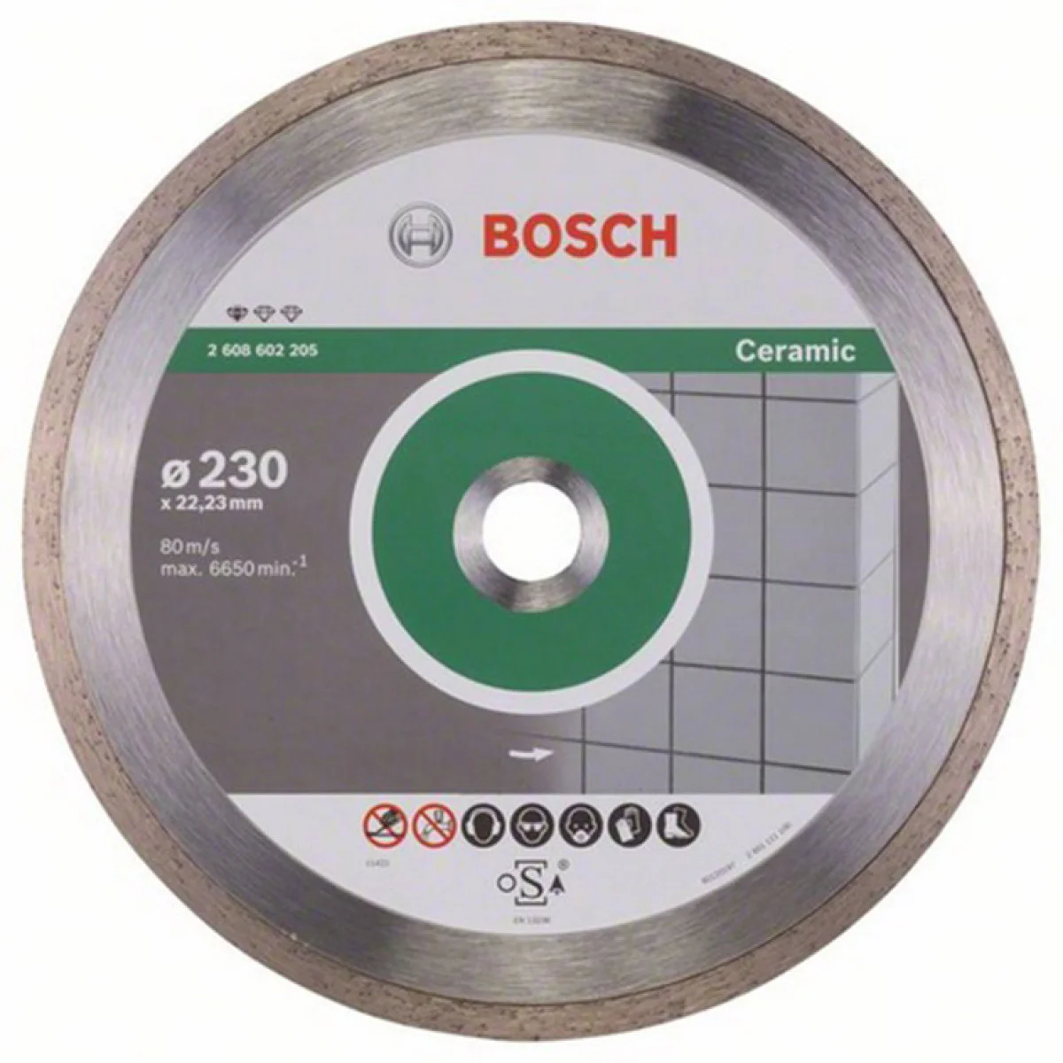 Диск диамантен за сухо рязане на керамични плочки ф 230х22.23 мм , Bosch Standard for Ceramic 2608602205