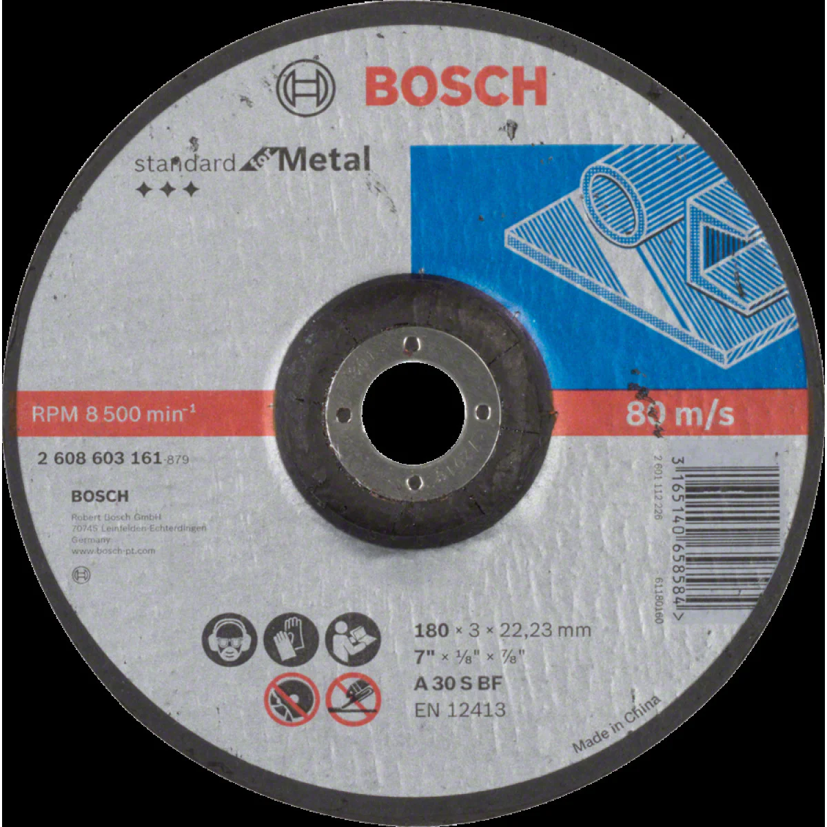 20 бр. Диск за рязане, вдлъбнат , Standard for Metal , A 30 S BF, 180 mm, 22,23 mm, 3,0 mm, Bosch 2608603161 20 бр. Диск за рязане, вдлъбнат , Standard for Metal , A 30 S BF, 180 mm, 22,23 mm, 3,0 mm, Bosch 2608603161