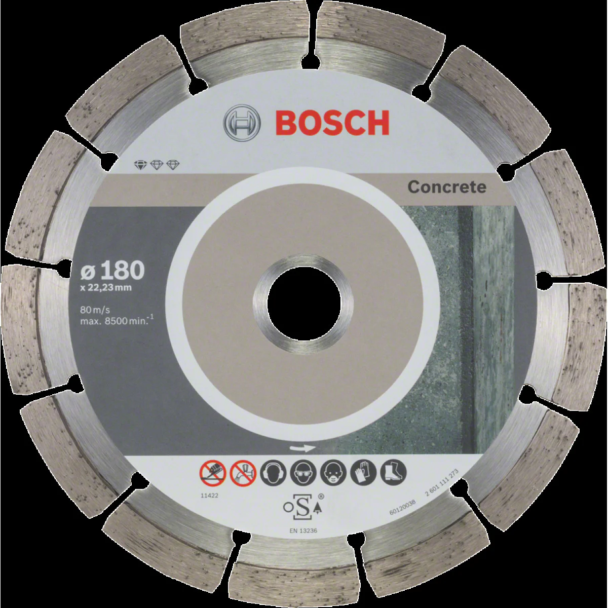 10 бр. Диск диамантен за сухо рязане на тухли, бетон, керемиди ф180 x 22,23 x 2 x 10,  Bosch Standard for Concrete 2608603242