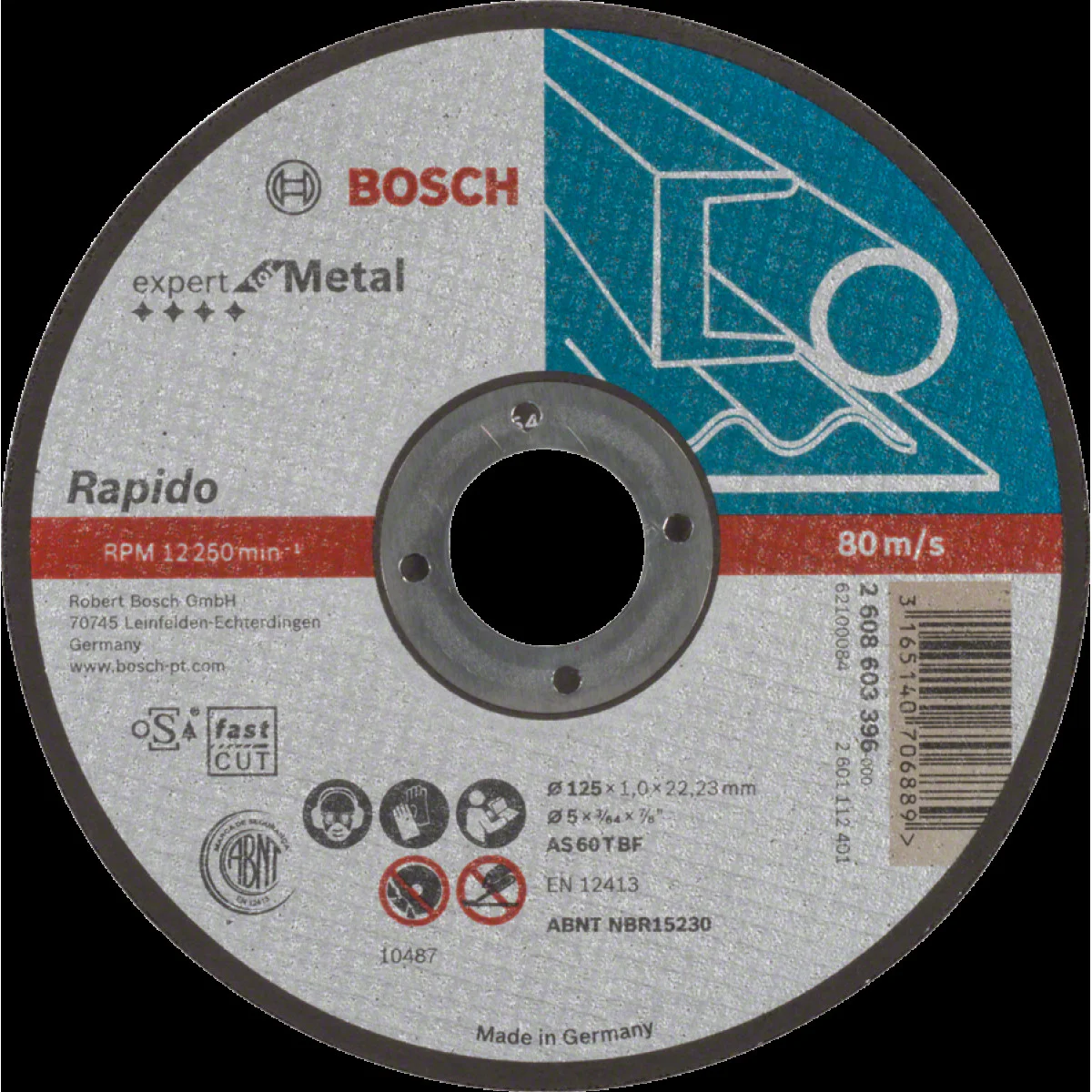 25 бр, Диск за рязане,  прав , Expert for Metal  , AS 60 T BF, 125 mm, 1,0 mm , Bosch 2608603396