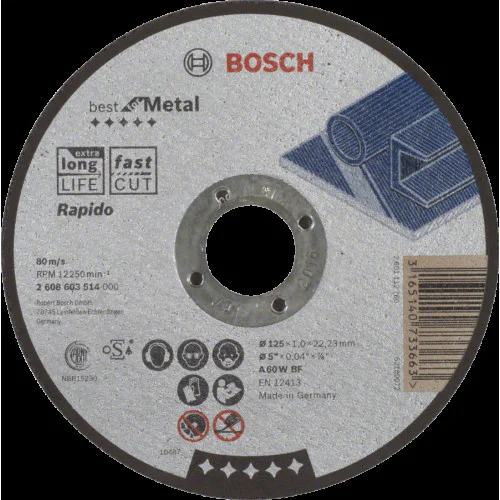 25бр, Диск за рязане, прав, Best for Metal – Rapido , A 60 W BF, 125 mm, 1,0 mm , Bosch