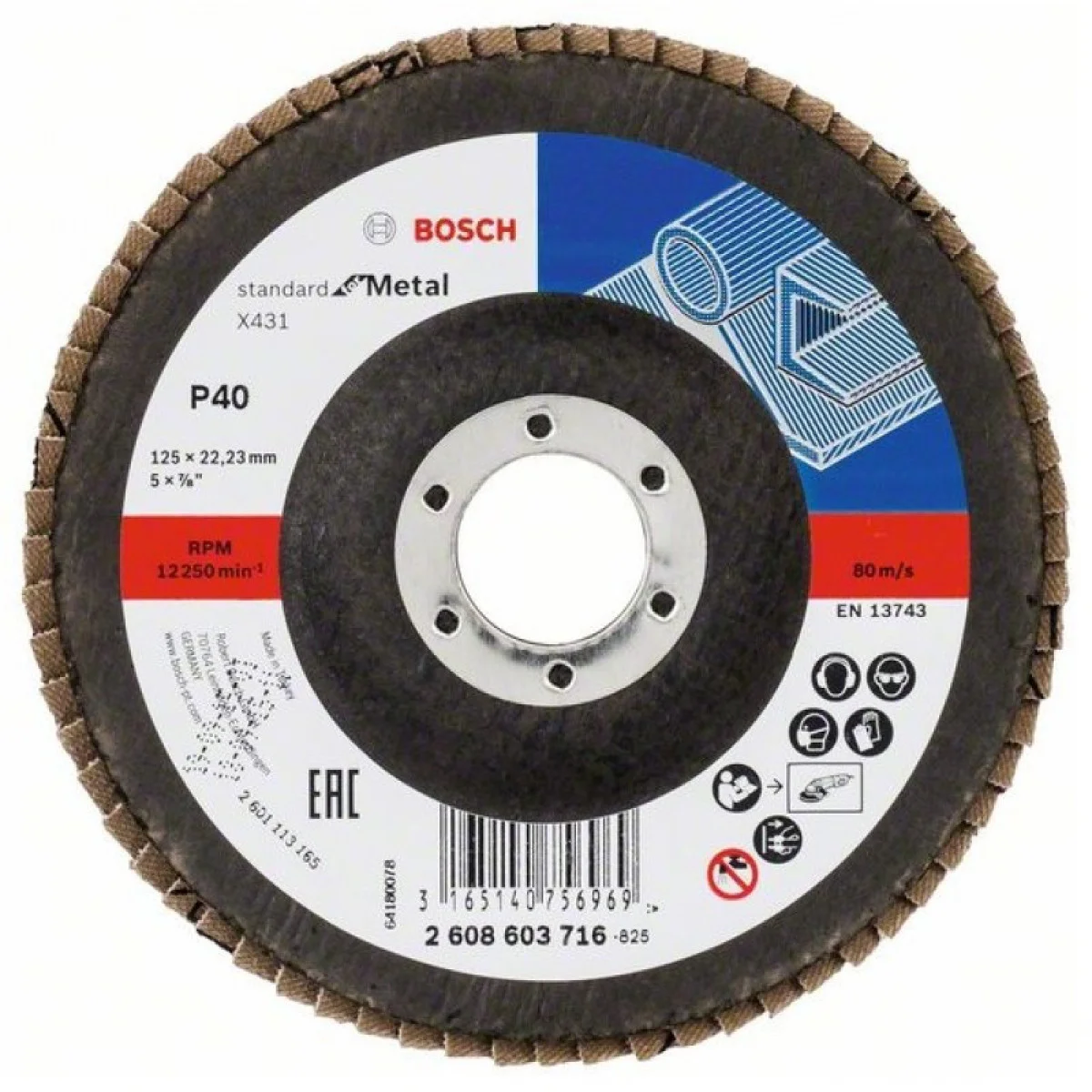 Ламелен диск X431 Standard for Metal прав основа фибростъкло 125x22.23mm G40 , Bosch 2608603716
