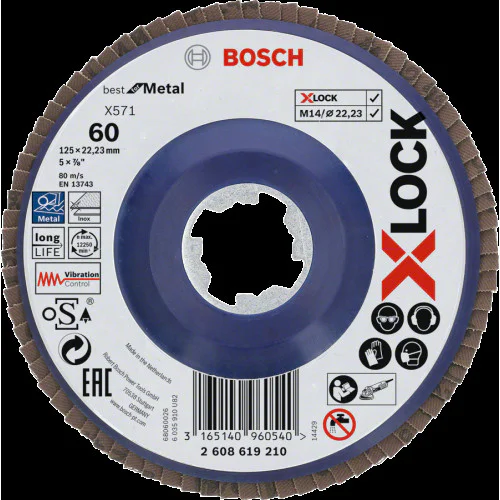 Ламелни дискове X-LOCK, права версия, пластмасова плоча, - 125 mm, G 60, X571, Best for Metal,  Bosch