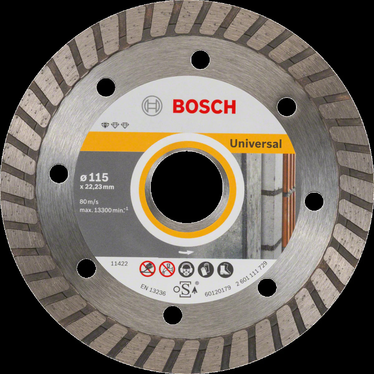 Диамантен диск за сухо рязане , ф115 x 22,23 x 2 x 10 mm ,  Bosch Standard for Universal Turbo 2608602393