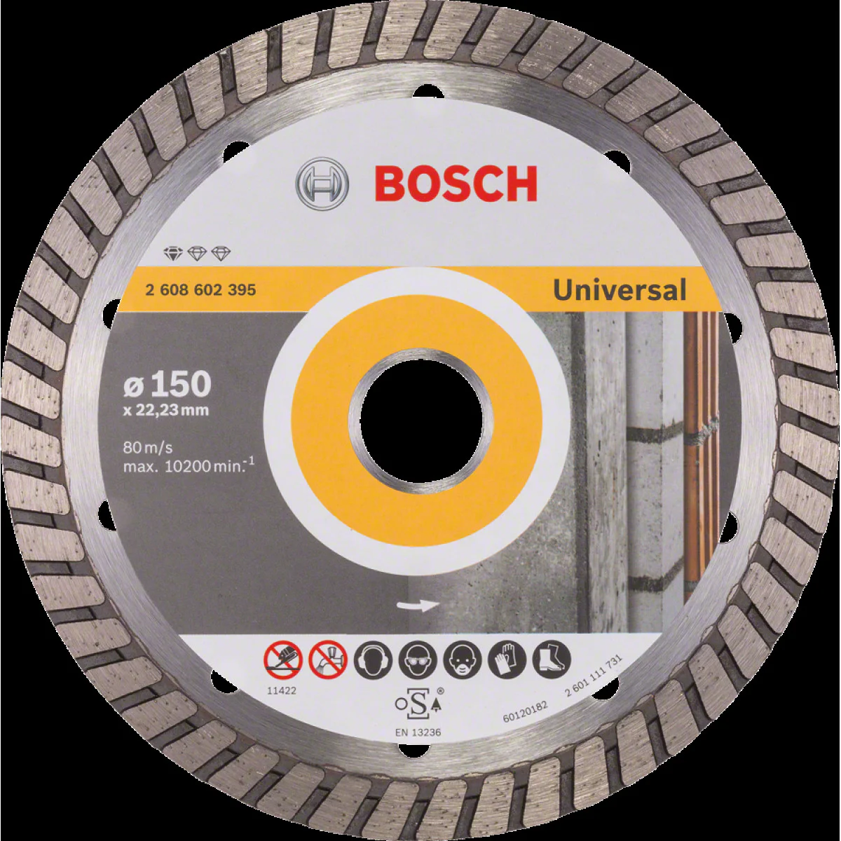 Диамантен диск за сухо рязане , ф150 x 22,23 x 2,5 x 10 mm ,  Bosch Standard for Universal Turbo 2608602395 Диамантен диск за сухо рязане , ф150 x 22,23 x 2,5 x 10 mm ,  Bosch Standard for Universal Turbo 2608602395