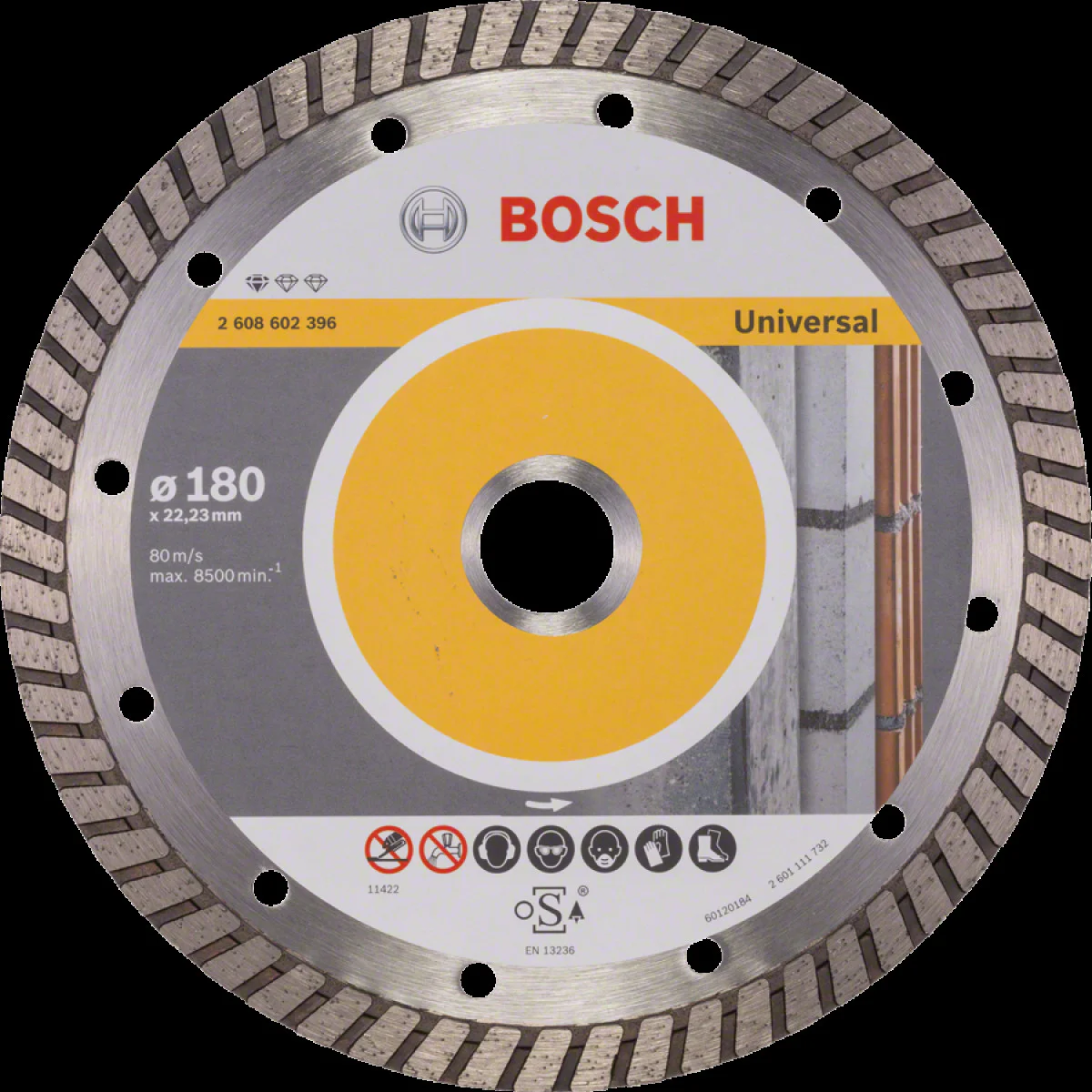 Диамантен диск за сухо рязане , ф180 x 22,23 x 2,5 x 10 mm ,  Bosch Standard for Universal Turbo 2608602396 Диамантен диск за сухо рязане , ф180 x 22,23 x 2,5 x 10 mm ,  Bosch Standard for Universal Turbo 2608602396