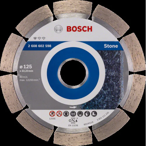 Диск диамантен за сухо рязане на гранит, мрамор и скални материали  ,  Standard for Stone ,  ф 125 x 22,23  x 1,6 x 10  мм , Bosch 