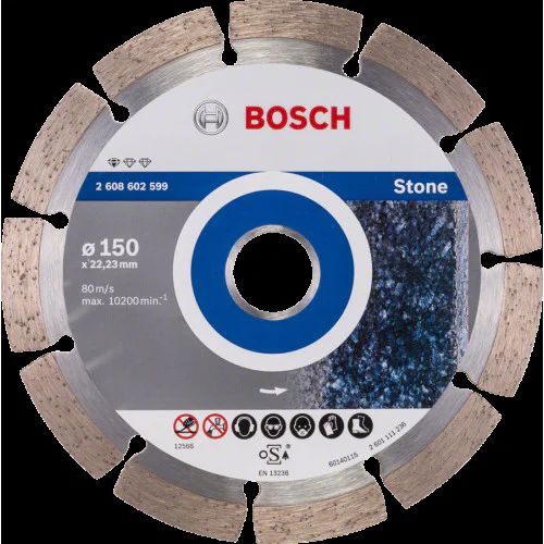 Диск диамантен за сухо рязане на гранит, мрамор и скални материали  ,  Standard for Stone ,  ф150 x 22,23 x 2 x 10  мм , Bosch 