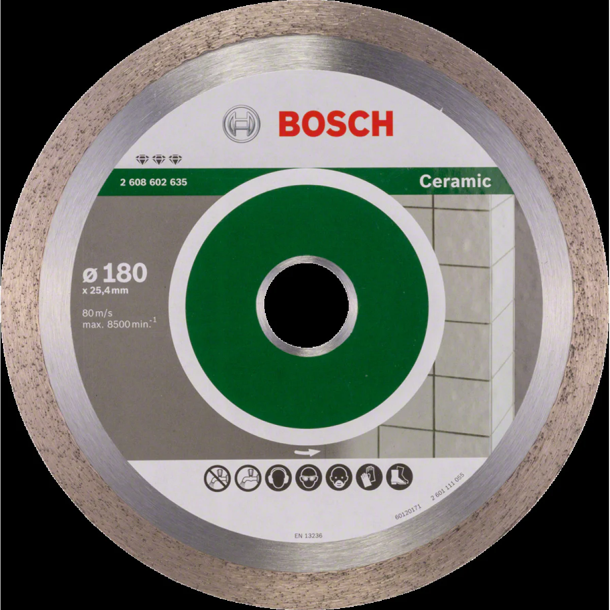 Диск диамантен за сухо рязане на керамични плочки 180 x 25,40 x 2,2 x 10 mm , Best for Ceramic 2608602635