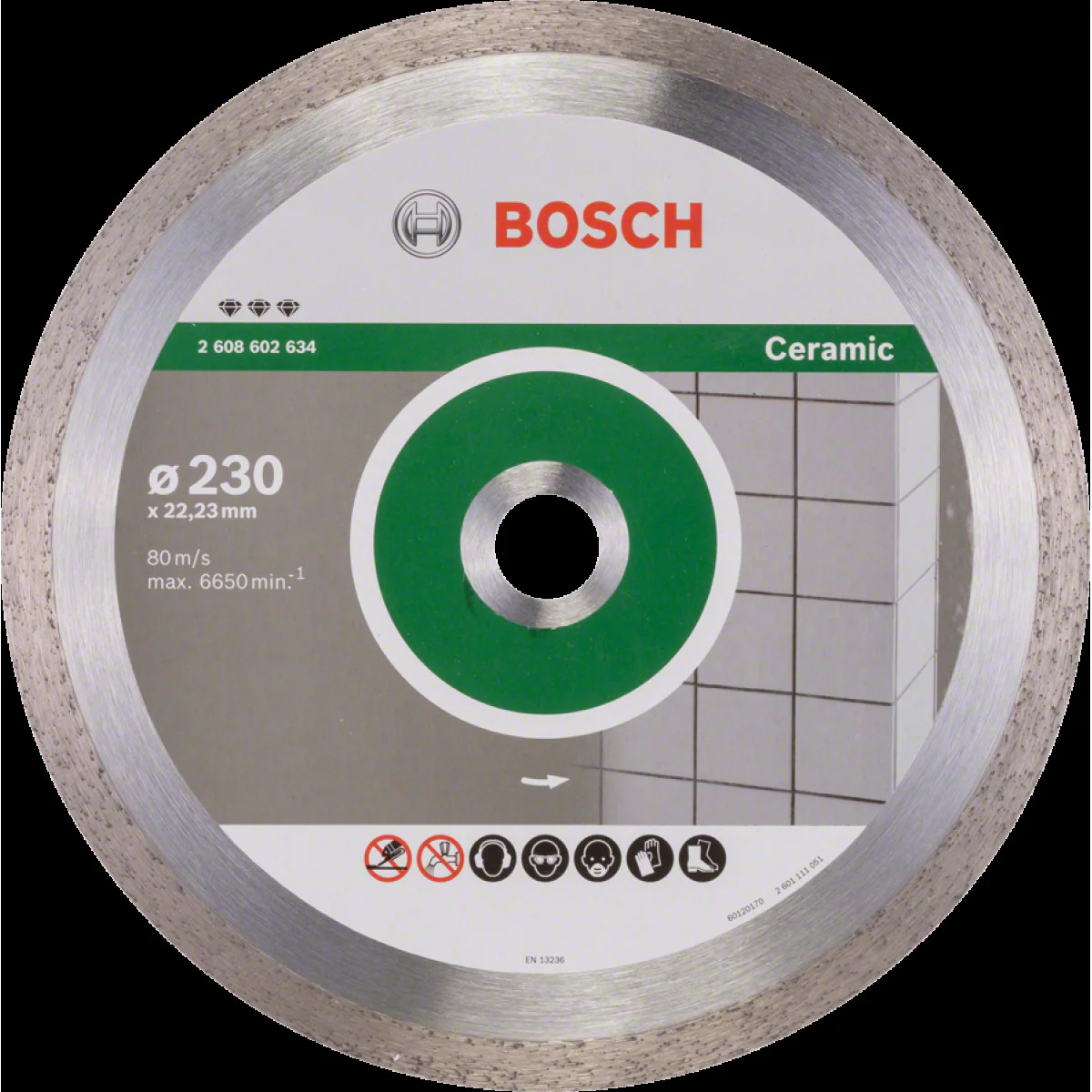 Диск диамантен за сухо рязане на керамични плочки 230 x 22,23 x 2,4 x 10 mm , Best for Ceramic 2608602634