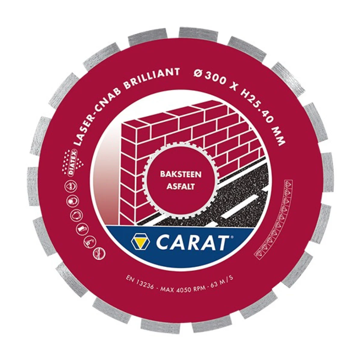 Диск диамантен за мокро рязане на асфалт и тухли ф 300х25.4 мм , Carat Brick/Asphalt Brilliant CNAB CNAM300400