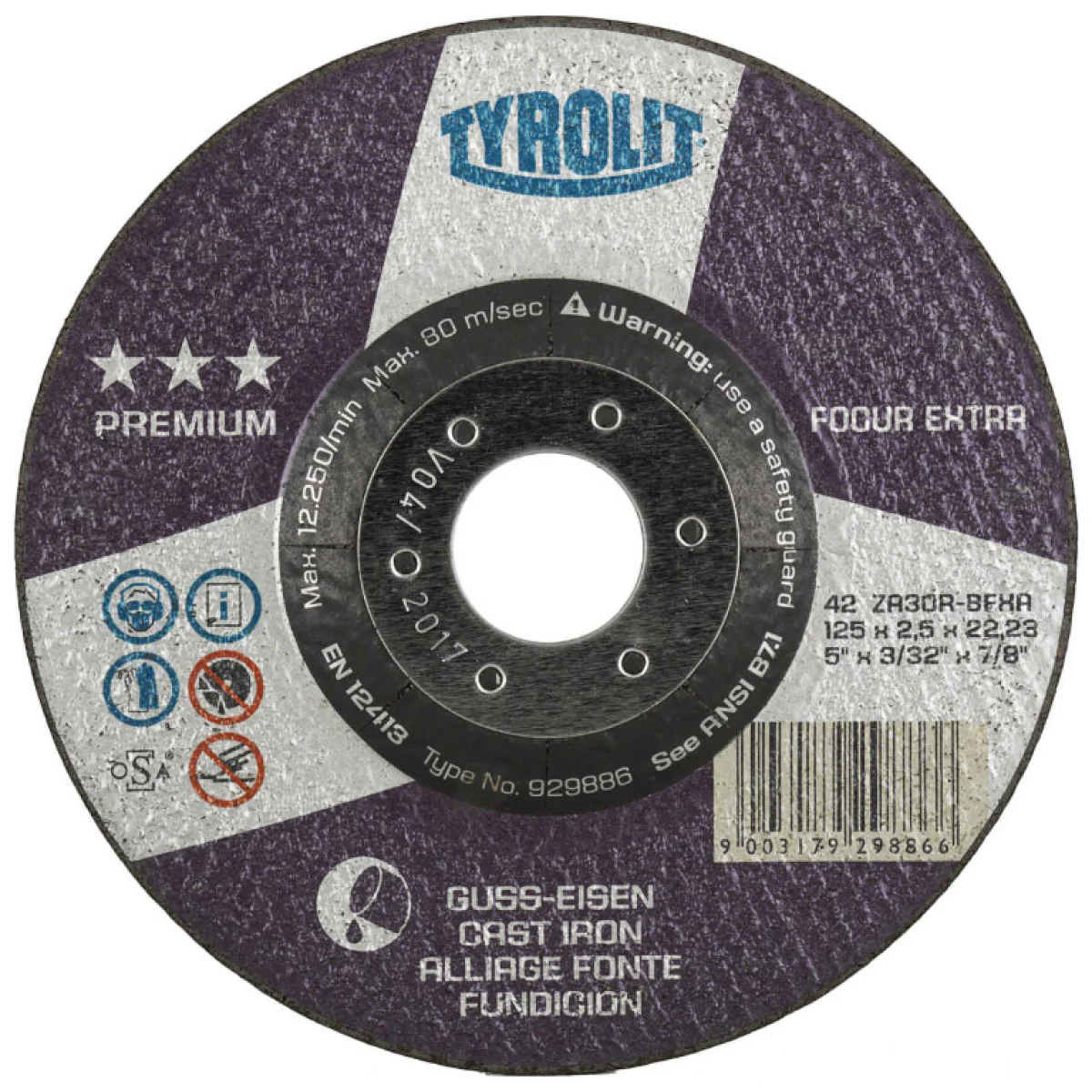 Диск карбофлексен за рязане на чугун ф 230х3х22.2 мм, ZA30P-BFXA  , Tyrolit Premium*** FOCUR Extra 635268