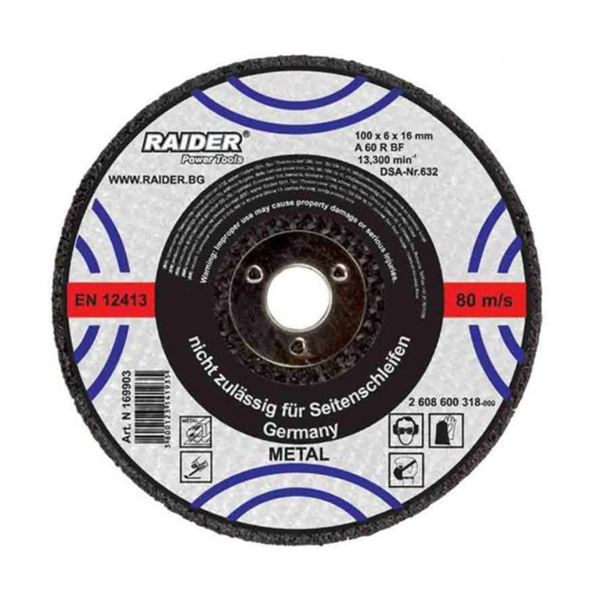 Диск карбофлексен за шлайфане на метал ф 100x6x16 мм , Райдер 169903